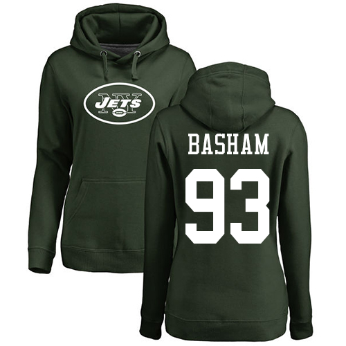 New York Jets Green Women Tarell Basham Name and Number Logo NFL Football #93 Pullover Hoodie Sweatshirts->women nfl jersey->Women Jersey